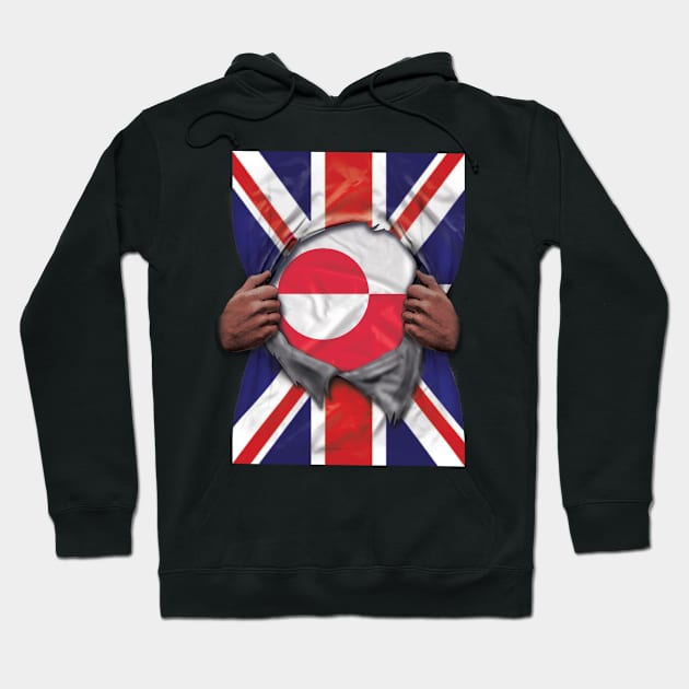 Greenland Flag Great Britain Flag Ripped - Gift for Greenlandic From Greenland Hoodie by Country Flags